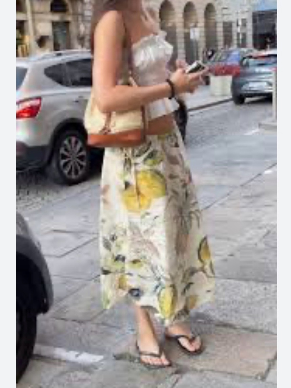 Zara Size S Cream Floral & Lemon Print Drawstring Skirt
